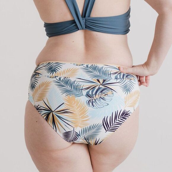 NWT: Midrise Full Coverage Briefs Bikini Swim Bottom in Green Palm - Picture 10 of 16